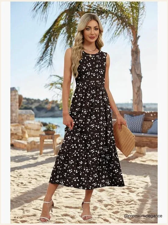 Sleeveless Maxi Dress with Pockets, A-Line Flowy Summer Casual - Picture 2 of 6